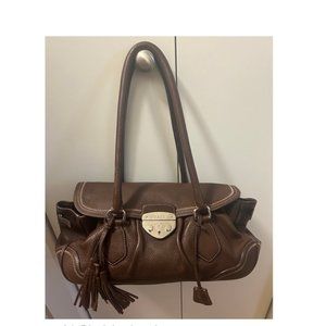 PRADA chocolate brown shoulder bag with silver hardware